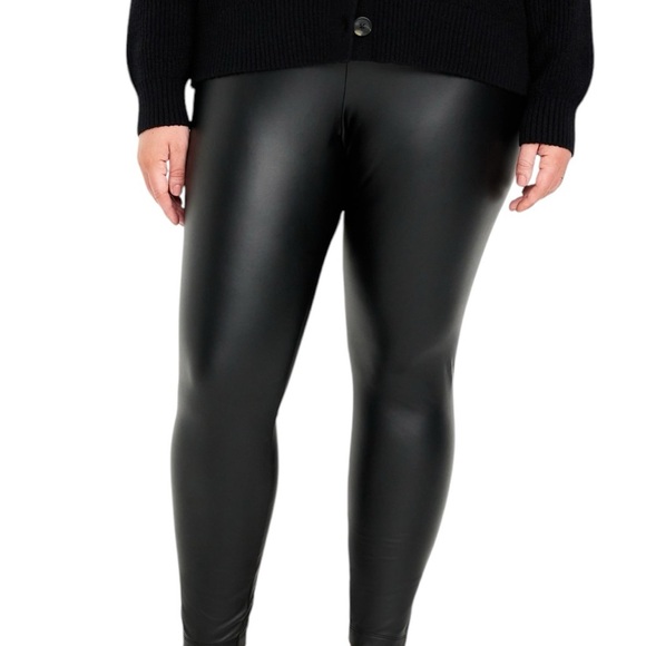 OLD NAVY Women’s HIGH WAISTED STEVIE FAUX LEATHER BLACK PANTS LEGGINGS  3X - Picture 5 of 9
